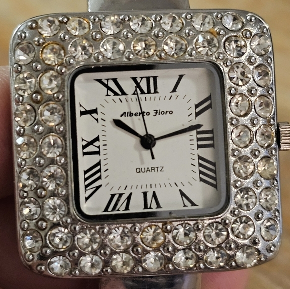 Alberto Fioro silver-tone cuff watch w/ a quartz movement and rhinestone accents - Picture 3 of 6